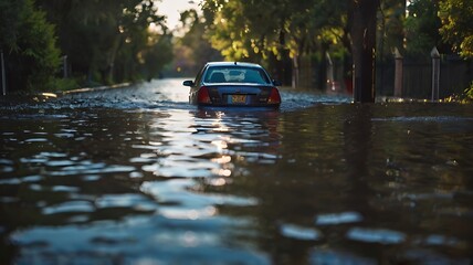 vehicles submerged in floodwater