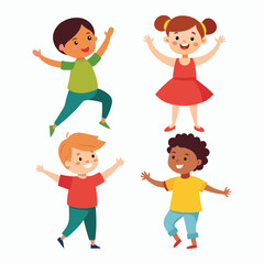  4 set of consistent children dancing isolate illustration