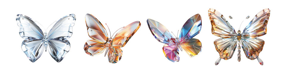 elegant crystal butterfly isolated on transparent background,