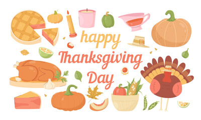 Thanksgiving day. A set of stickers