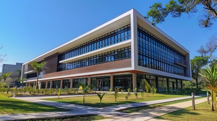 Fototapeta premium Modern Building with Green Lawn