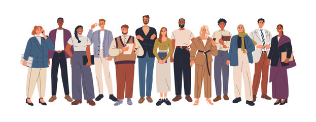 Business people group portrait. Corporate professional team, colleagues, office workers. Happy employees, company staff, standing together. Flat vector illustration isolated on white background
