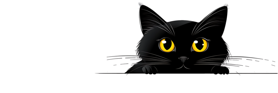 Near view of black cat on white - Powered by Adobe