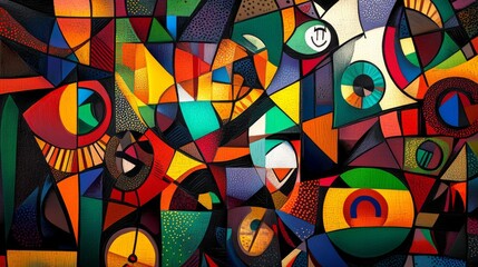 Whimsical UHD Abstract Cubism Folk Art with Vibrant Colors and Patterns