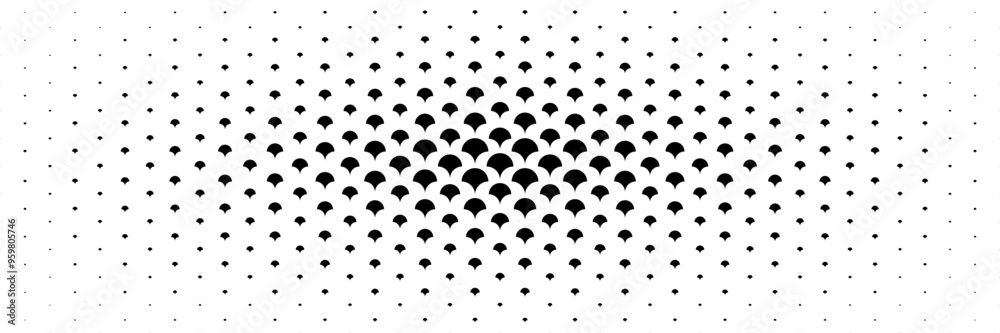 Poster horizontal halftone of black leaves spread from center design for pattern and background.
