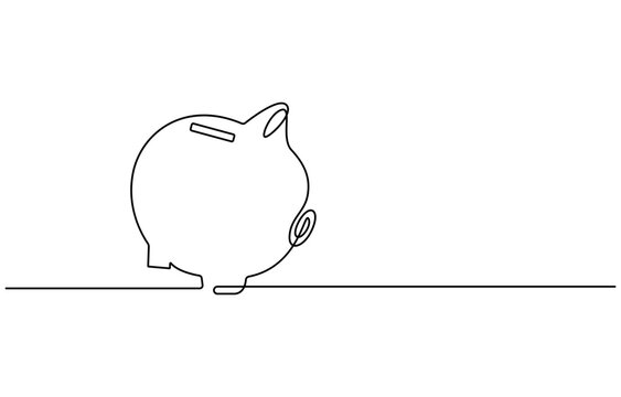 recommend clip art: Piggy bank in continuous line art drawing style. Pig moneybox black linear sketch isolated on white background. Vector illustration, Continuous line drawing of piggy bank