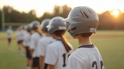 Fototapeta premium High school sports team practicing on the field, athletic school life