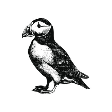recommend clip art: Detailed black and white puffin illustrations. Vector illustration design.