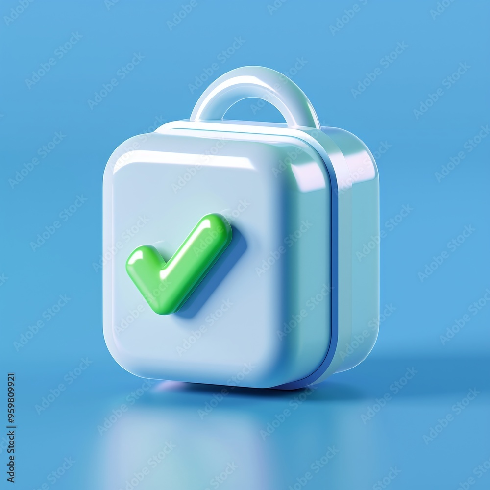 Poster 3d render of a checkmark on a padlock icon in pastel colors, symbolizing security and verification a