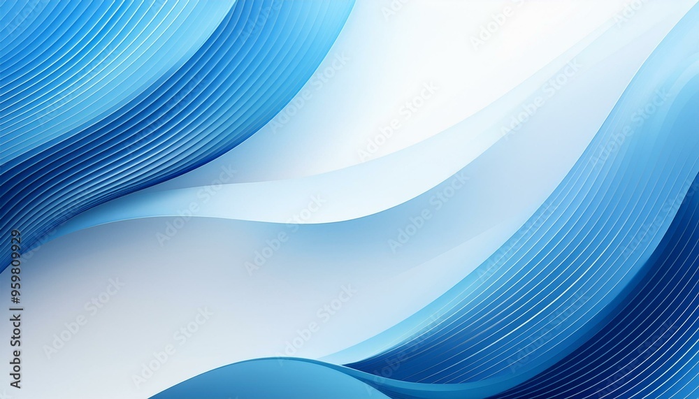 Poster Abstract blue wave lines pattern on a white background with space for your text. Abstract light blue and white wave background. Modern simple overlay curve layer template graphic elements. 