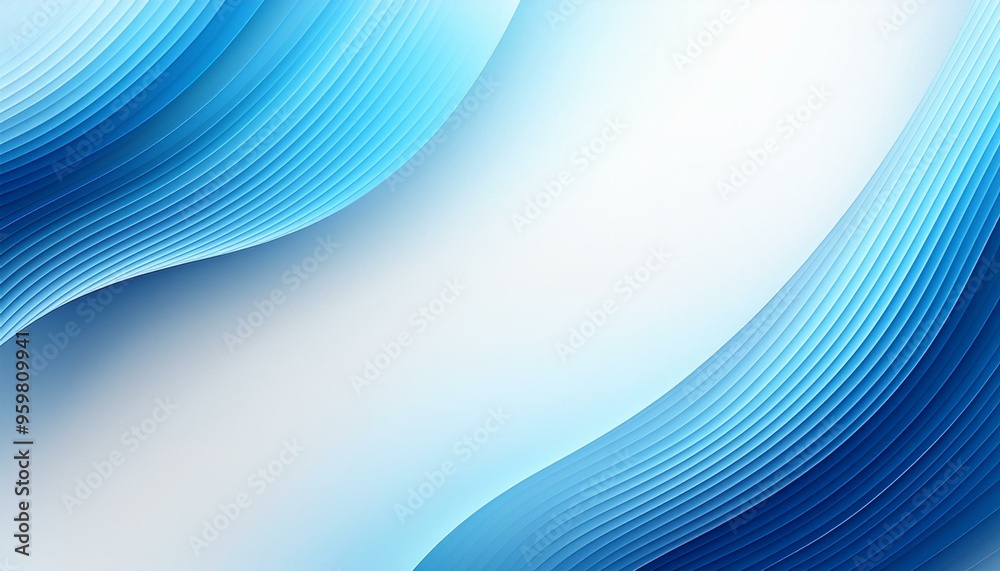 Poster Abstract blue wave lines pattern on a white background with space for your text. Abstract light blue and white wave background. Modern simple overlay curve layer template graphic elements. 