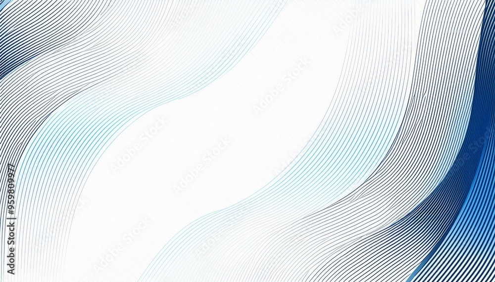 Poster Abstract blue wave lines pattern on a white background with space for your text. Abstract light blue and white wave background. Modern simple overlay curve layer template graphic elements. 