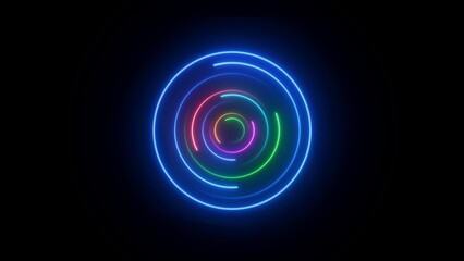 Neon colorful swirling rounds. Abstract creative HUD with neon, glowing light.