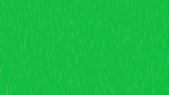 Isolated heavy rain drops falling on chroma key green screen alpha channel background