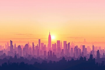 Obraz premium Silhouetted City Skyline with a Sunlit Sunset