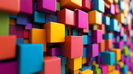 Obraz premium A colorful and dynamic pattern of stacked cubes in various shades.