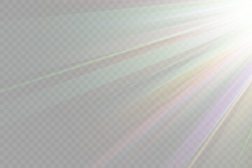 Rainbow crystal star. Crystal ray light, sun shines rainbow red yellow and blue color. Optical fire light effect. Vector lens glare leakage glare reflection effect. Sparkle shine. Sunlight