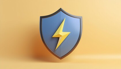 A modern shield icon featuring a lightning bolt, symbolizing protection, power, and security on a vibrant background.