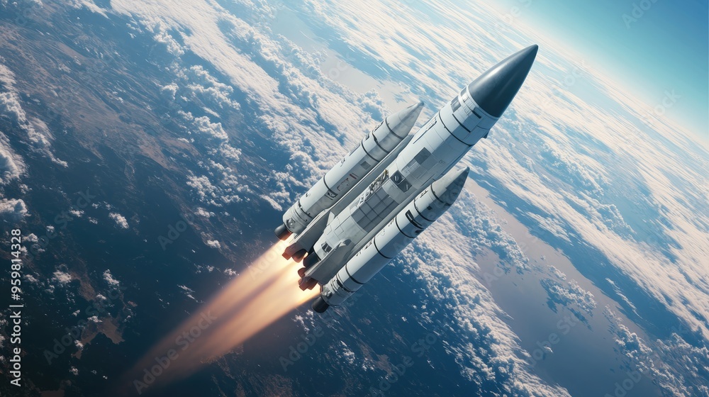 Aufkleber Rocket in a 3D cartoon rendering transporting a spacecraft beyond Earth s orbit Future missions to the Moon and Mars Exploring the colonization of other worlds Interplanetary travels to new destin