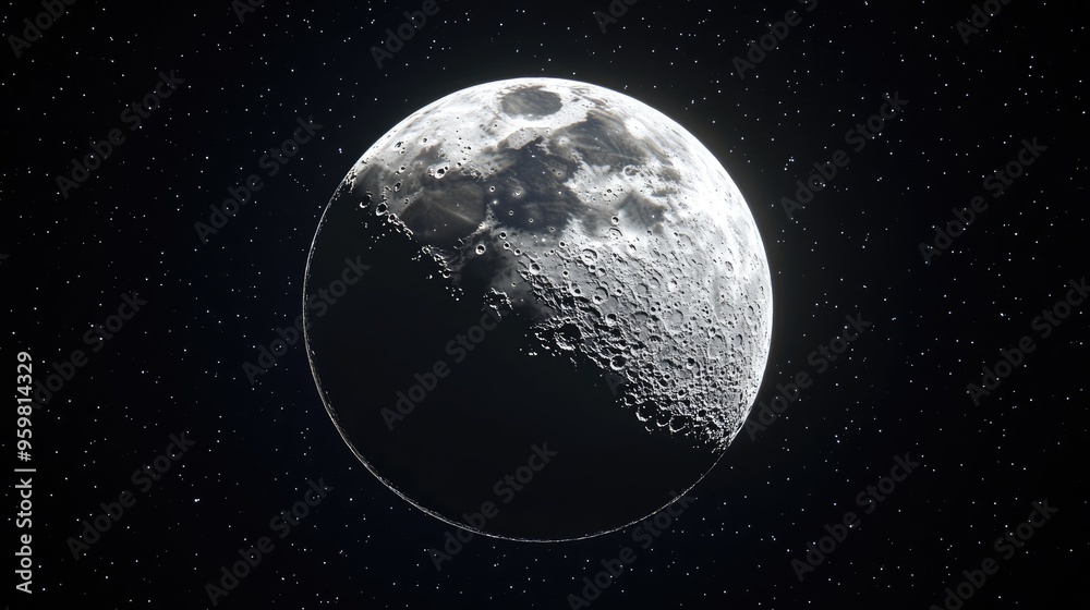 Aufkleber isolated on a black background the half moon is depicted in a 3d cartoon rendering