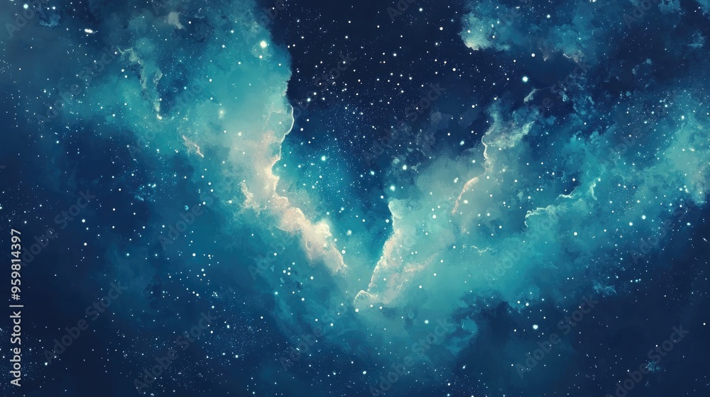 Leinwandbilder universe filled with stars nebula and galaxy in a 3d cartoon rendering using watercolor