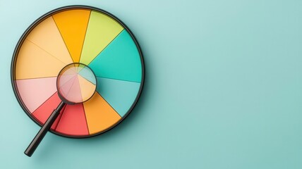 Obraz premium Circular chart with diverse colors, magnifying glass highlighting growth, 3D illustration