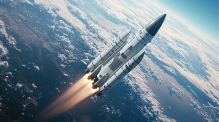 Obraz premium Rocket in a 3D cartoon rendering transporting a spacecraft beyond Earth s orbit Future missions to the Moon and Mars Exploring the colonization of other worlds Interplanetary travels to new destin