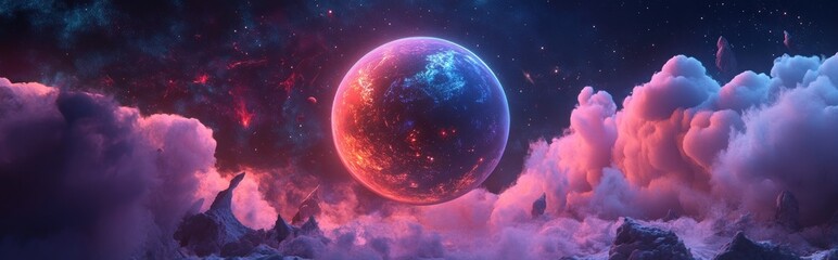 Fototapeta premium Surreal space featuring a galaxy sphere in a 3D cartoon style Modern digital artwork 3D rendering