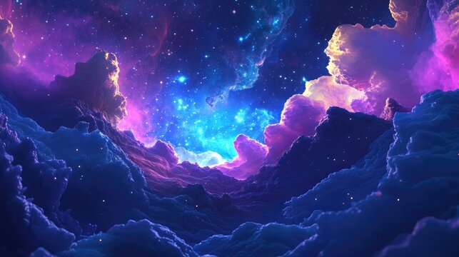3D cartoon illustration featuring the Lagoon Nebula M9 a vibrant nebula in Sagittarius