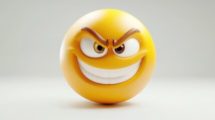 A 3D cartoon emoji with a mischievous grin, one eyebrow raised and eyes slightly narrowed, expressing playfulness, on a white background 