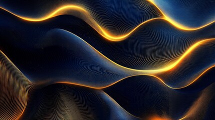 Obraz premium Abstract background with blue and gold glowing wavy lines pattern. Modern luxury minimal trendy shiny lines pattern. Vector illustration