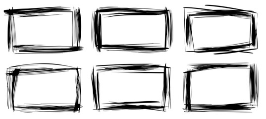 Collection of 6 grunge square frame vector set with simple shapes and brush strokes