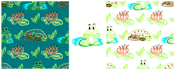 Children's drawings with wax crayons. Set Print Children's drawings with wax crayons. Set Print