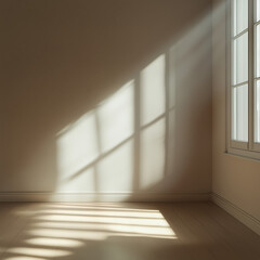 Fototapeta premium The sun shines through the window, casting a shadow on the wall