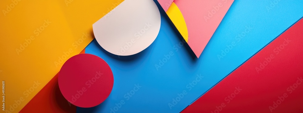 Poster abstract minimalist background featuring a still life composition of geometric paper shapes