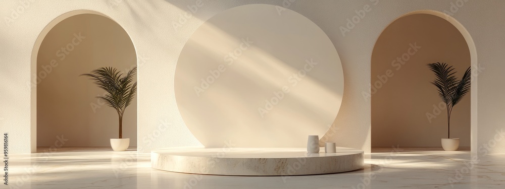 Aufkleber abstract 3d rendering featuring a podium for product display minimalistic concept geometric backdrop