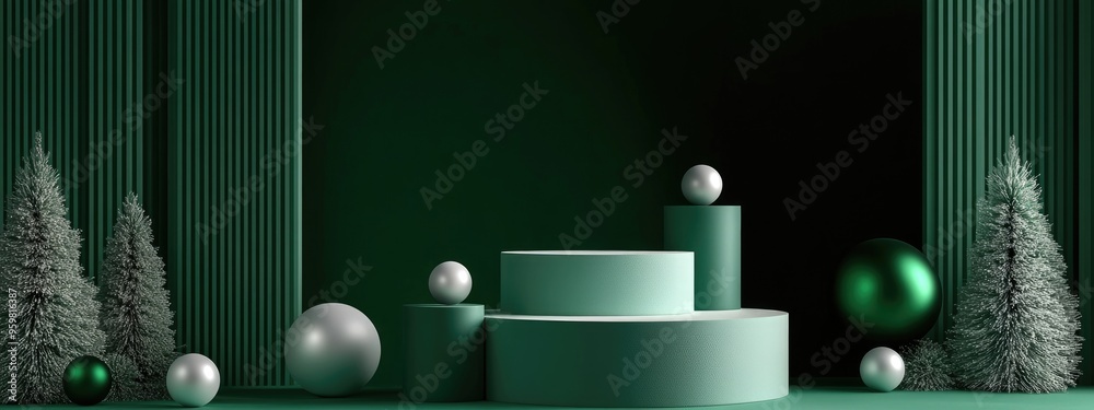 Aufkleber festive holiday greetings abstract minimalist mockup setting featuring geometric podium shapes for s