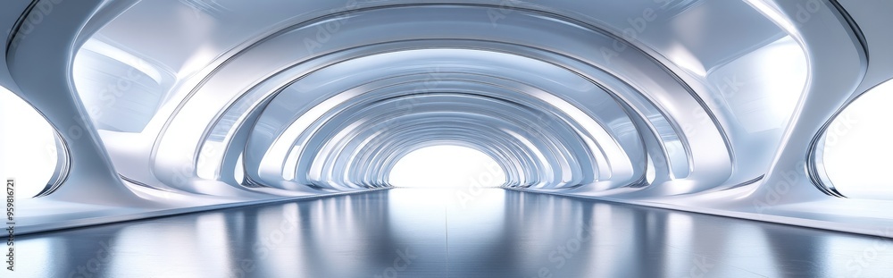Poster futuristic architectural background featuring an arched interior in 3d render