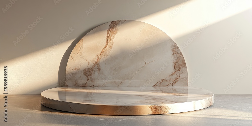 Aufkleber Minimalistic round display featuring an empty space with an old marble style 3D rendered structure