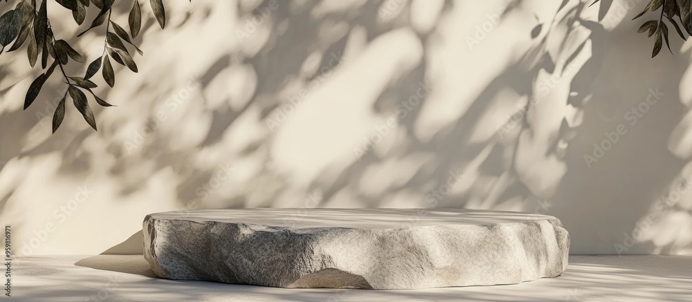 Aufkleber natural beauty podium backdrop featuring stone texture and shadows from tree leaves ideal for cosmet