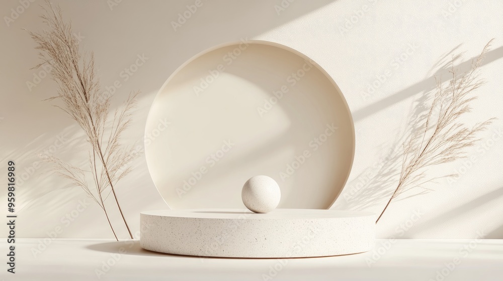 Poster Abstract composition featuring a podium 3D render and illustration Modern minimalist background with a spherical element