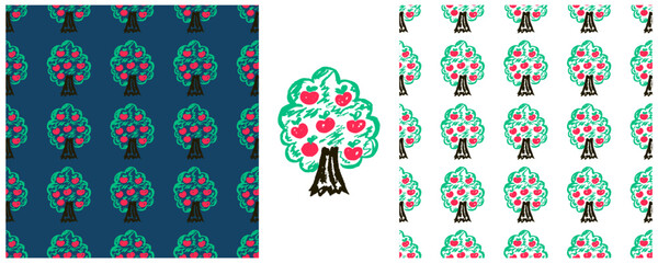 Children's drawings with wax crayons. Set Print