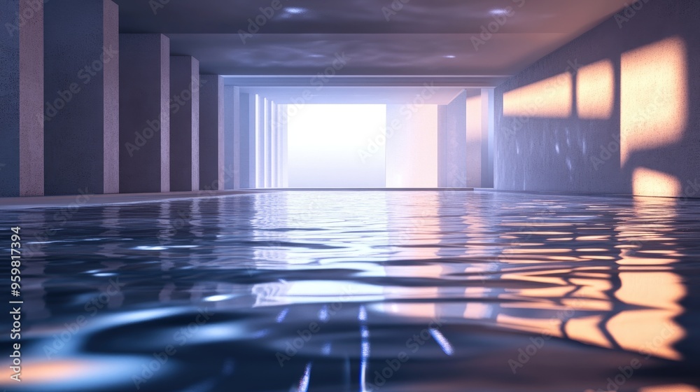 Aufkleber 3d stage reflecting on water digital rendering