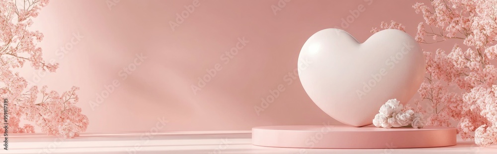 Poster Minimalist heart shaped background mockup featuring a pedestal scene for product display 3D rendering