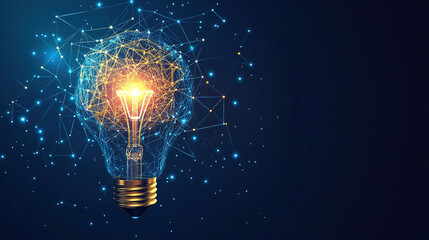 A light bulb with a glowing brain inside. Symbolizing creative thinking and innovation in a business. Innovation technology digital. Icon for smart technology innovation. Modern Tech. Copy space area