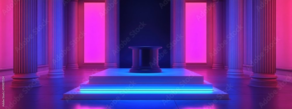 Aufkleber Elegant background featuring a pedestal and a display case 3D illustration and rendering