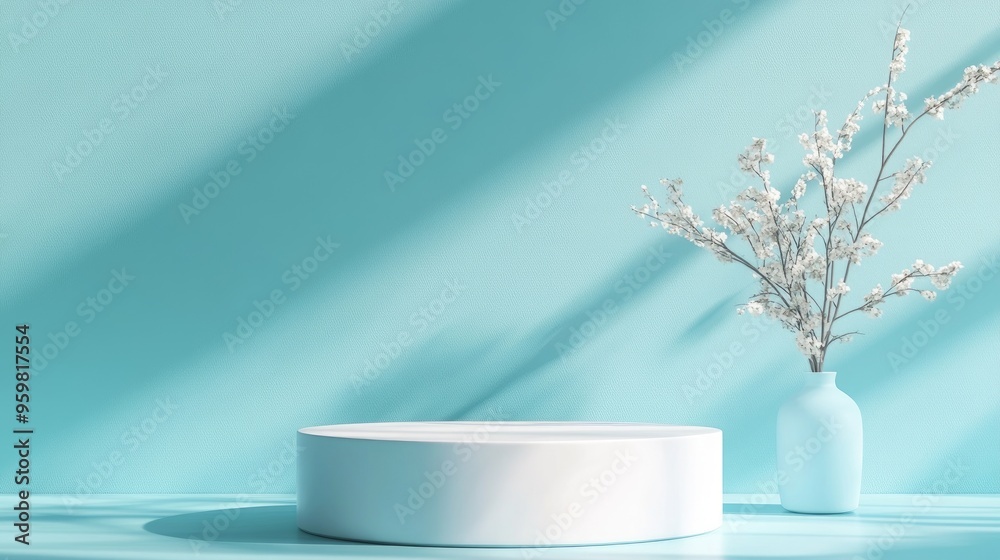Aufkleber Cyan display pedestal design for showcasing products 3D rendering