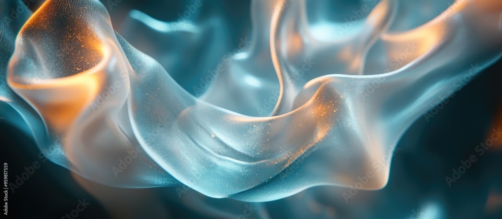 Poster Luminous 3D Forms with Gentle Light Waves digital rendering