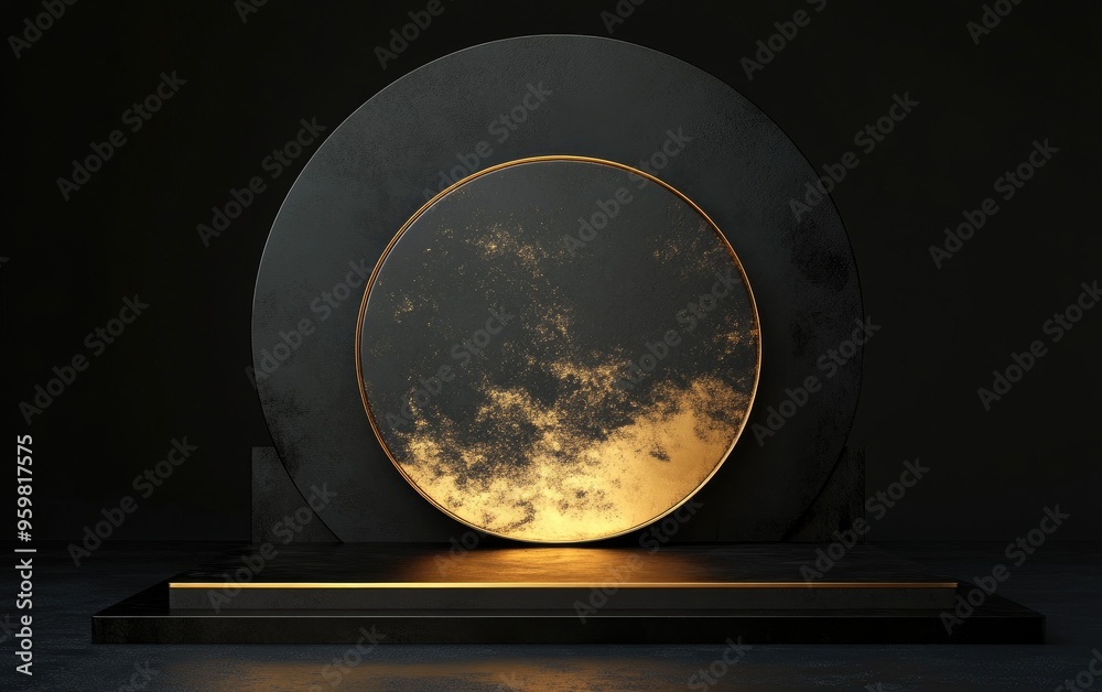 Aufkleber Abstract podium background featuring geometric shapes in black and gold Minimalist 3D rendering suitable for product display with a geometric backdrop