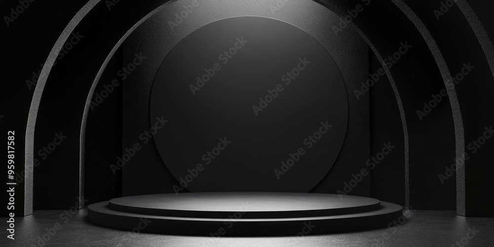 Poster geometric black podium background design minimalistic 3d rendering illustration